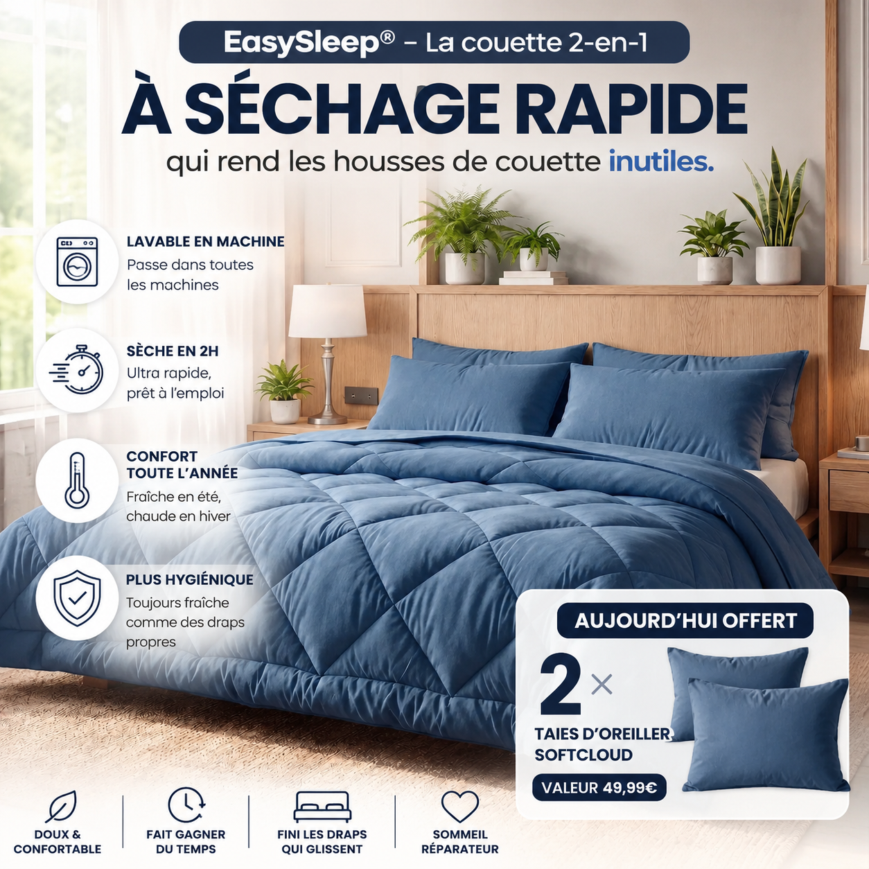 EasySleep® – La couette 2-en-1 à séchage rapide qui rend les housses de couette inutiles.