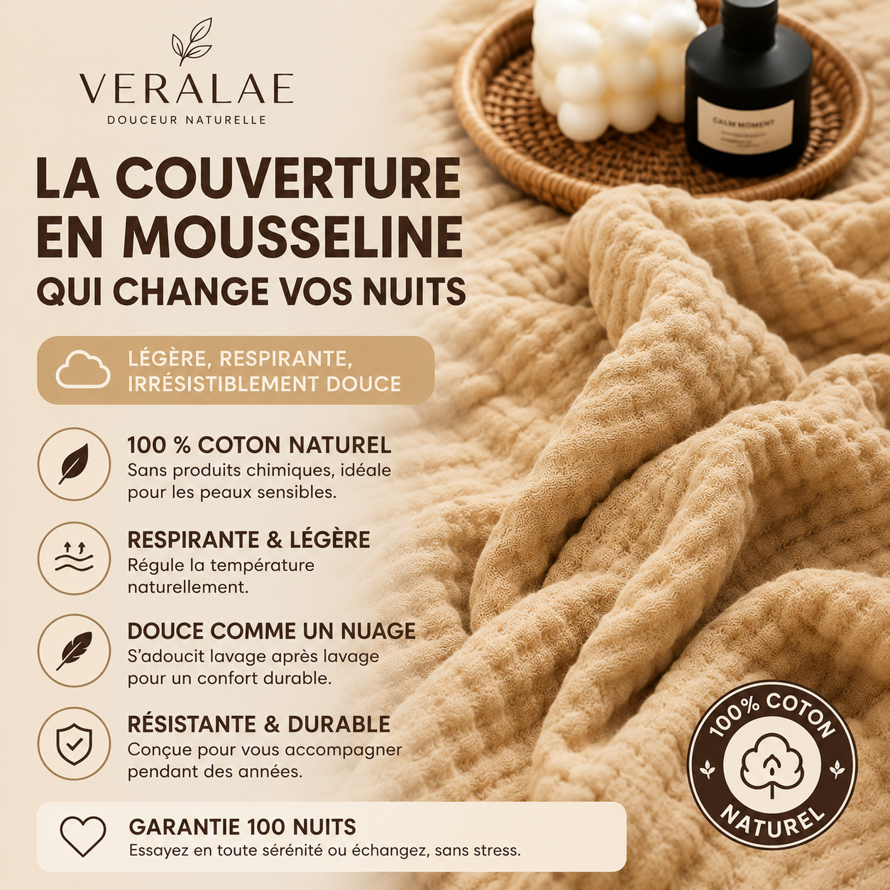 Couverture en Moussline douce | 100% Coton Naturel