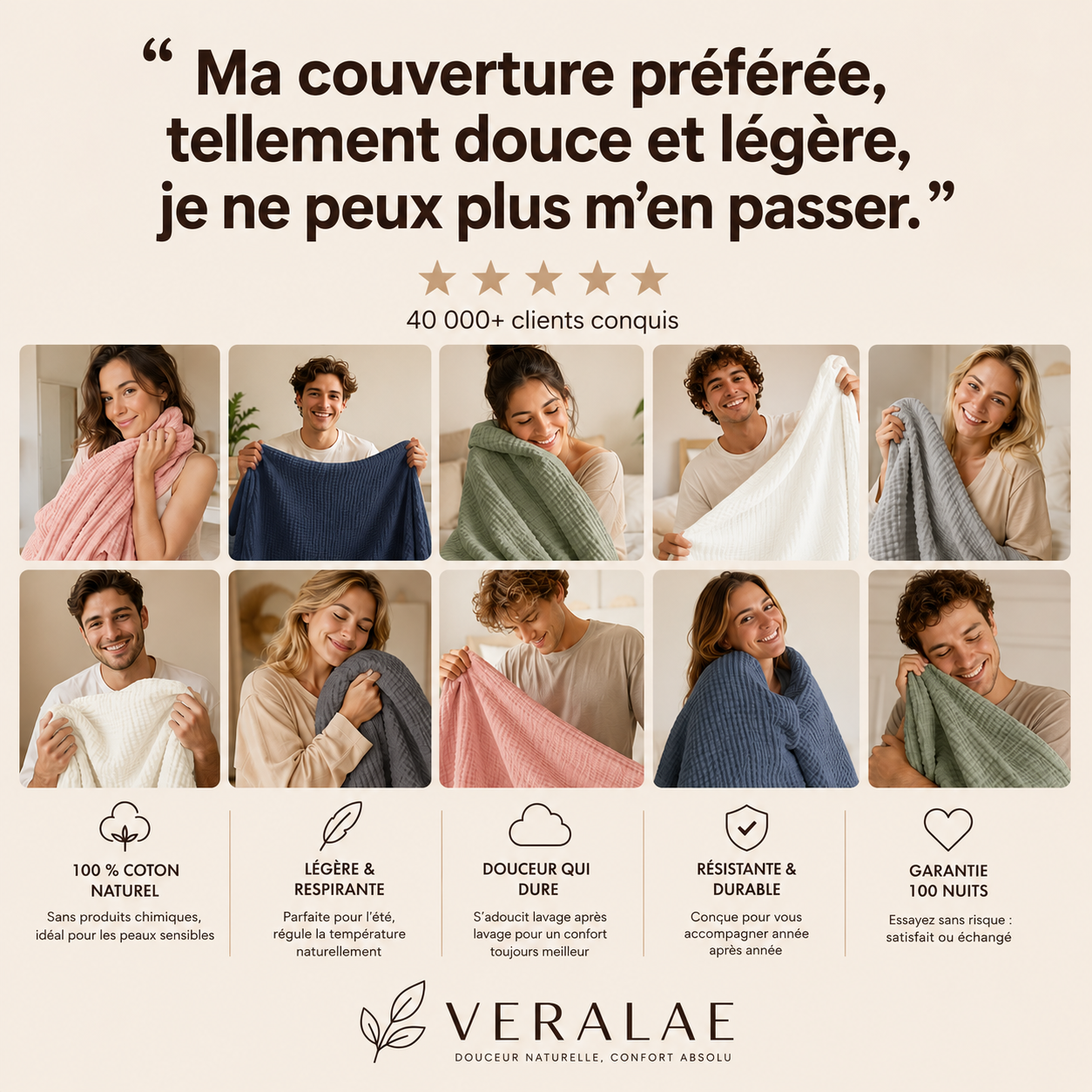 Couverture en Moussline douce | 100% Coton Naturel