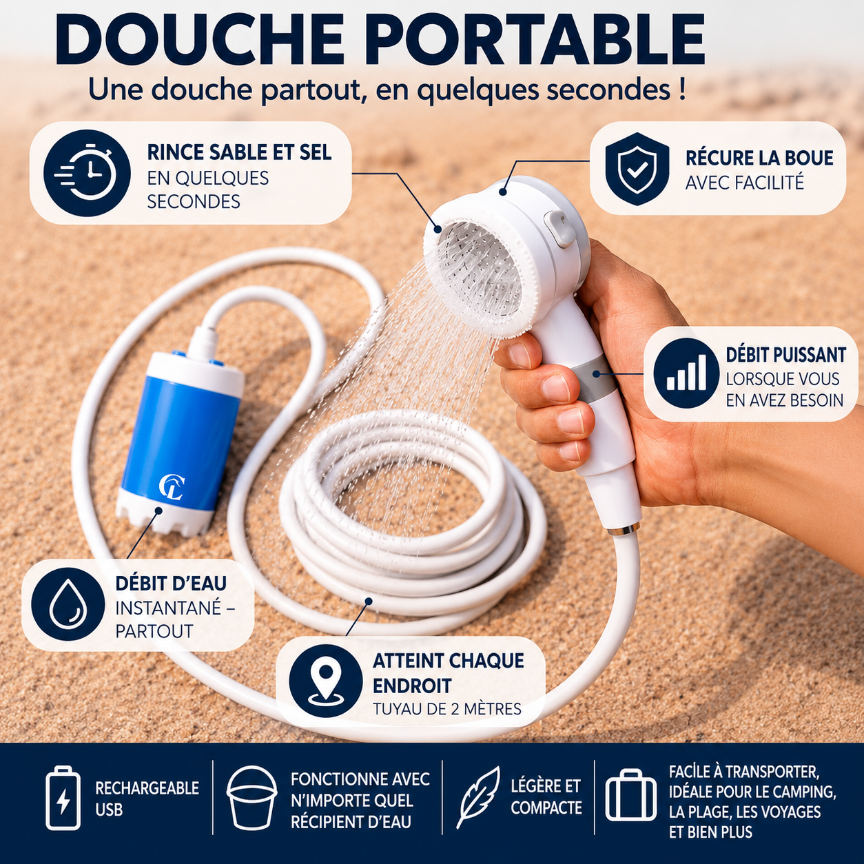 Pompe à eau portable : Une vraie douche, où que l'aventure vous mène.
