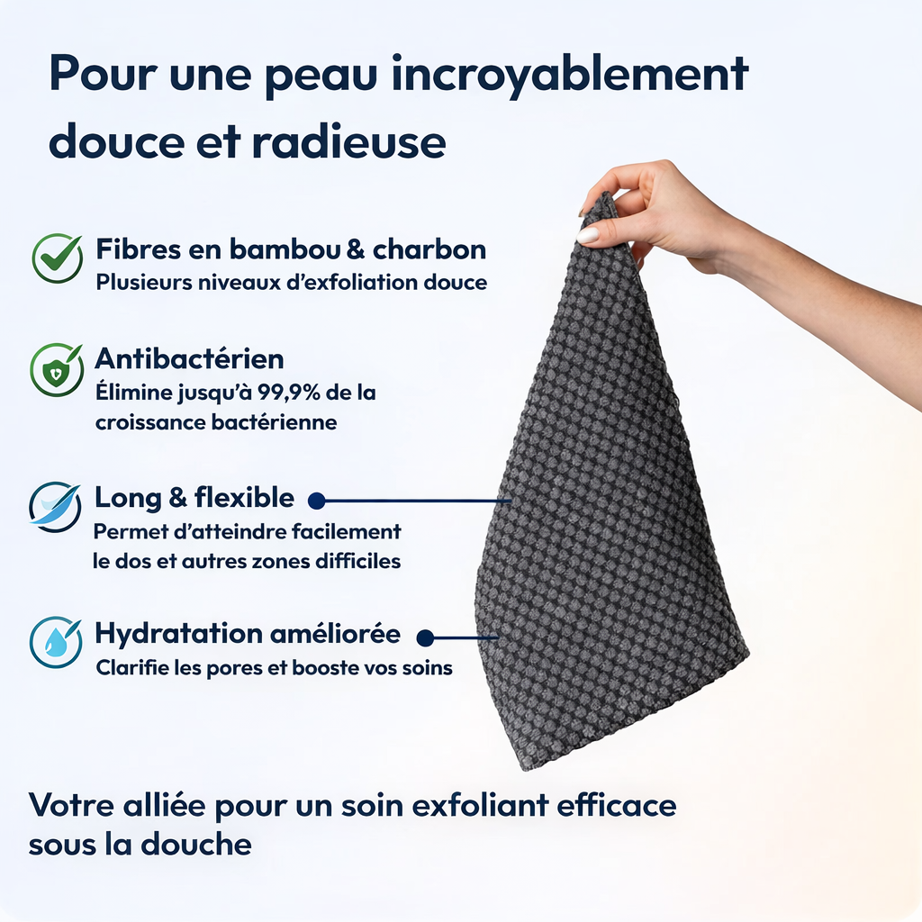 Serviette de douche exfoliante antibactérienne